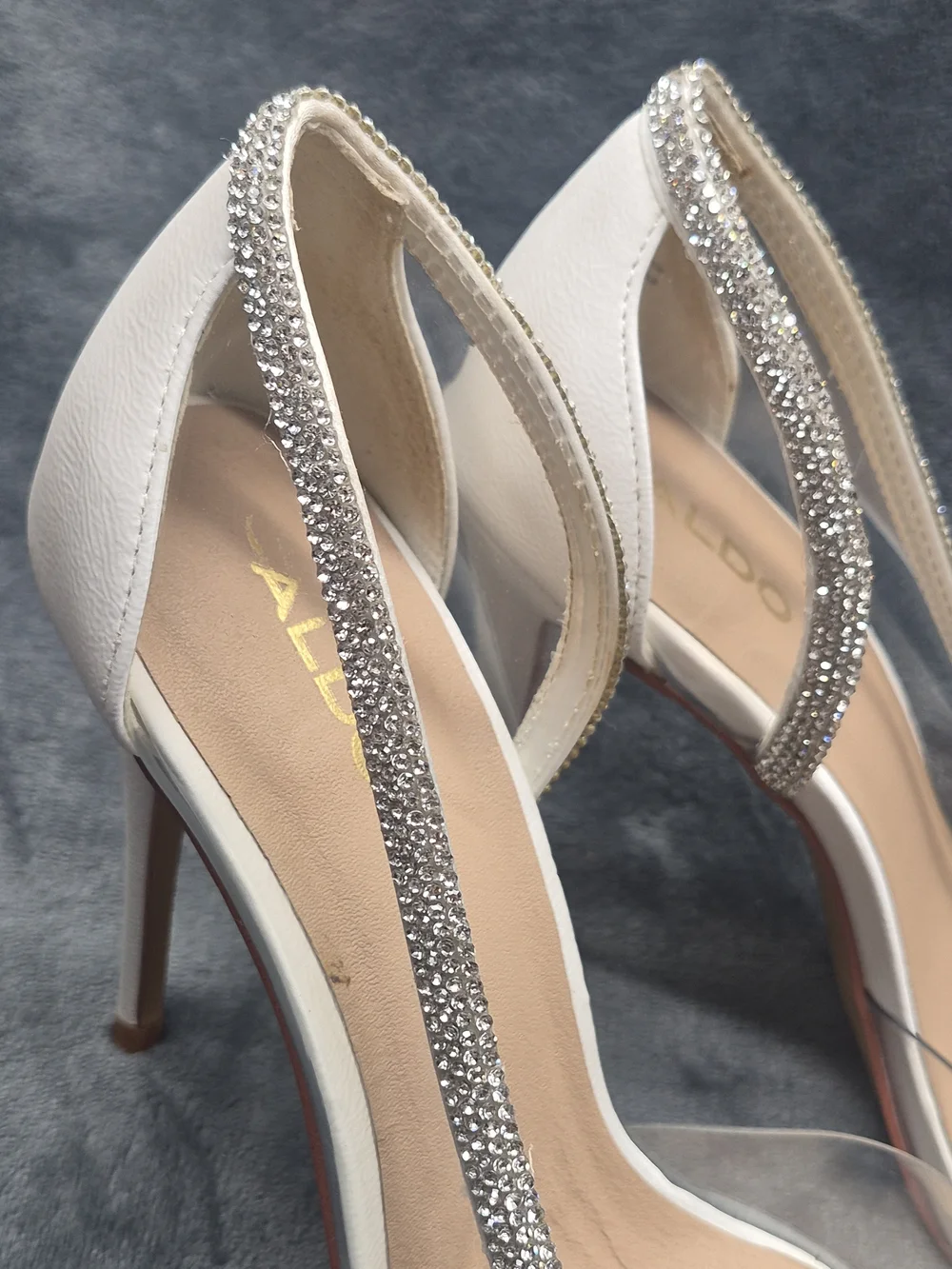 Aldo Fibeth Women's Heeled Pumps  White Pointed Shimmering Rhinestone  Size 8